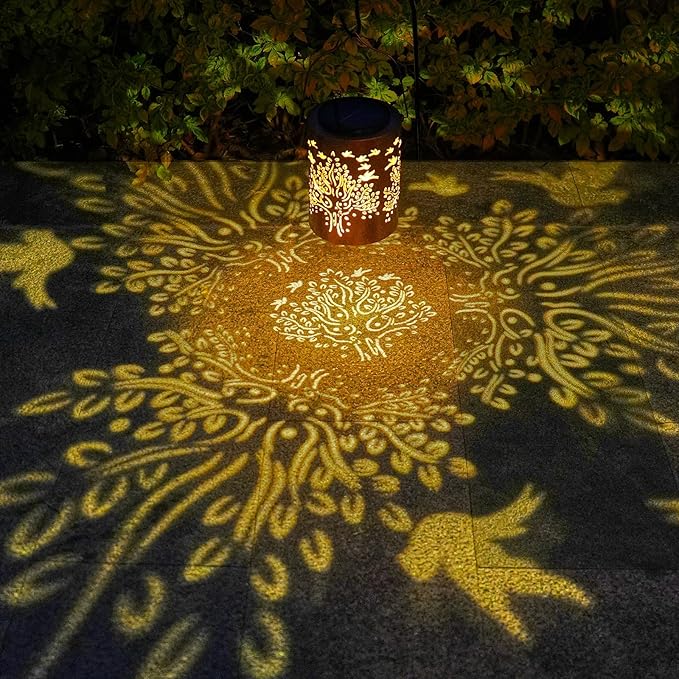 Tree of Life Solar Lantern Outdoor Waterproof, Large 13.4" Metal Hanging Decorative Lantern, Enlarged Solar Panel & 2000mAh Battery, Warm Glow for Garden, Patio Decor – Housewarming Gift for Women