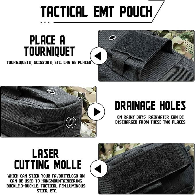 Ifak Med Trauma Kit, Black Molle Tactical Emergency First Aid Kit,Military Survival Molle EMT Medical Kit Refill Supplies Fot Duty Belt