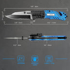 5-in-1 Dispatcher Tactical Knife with Glass Breaker, Seatbelt Cutter,Steel Serrated Blade,Flashlight and Carrying bag, Good for Military Emergency Outdoor Rescue (blue)