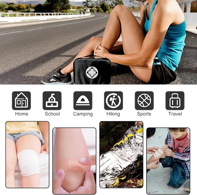 300Piece Travel First Aid Emergency Kit Home Essentials Hiking Survival Essential Kit for Outdoor Adventure Camping Backpack, Black 1st Aid