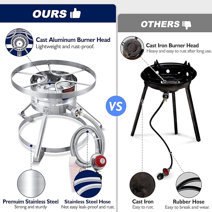 ARC Burner, 16” Stainless Steel Single Burner Propane Stove with Rust-proof Hose & Adjustable Regulator, Camping Stove Great for Outdoor Cooking Turkey Fryer, Crawfish Cooking
