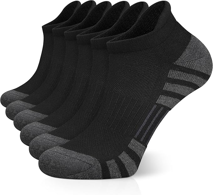 Airacker Ankle Athletic Running Socks Cushioned Breathable Low Cut Sports Tab Socks for Men and Women (6 Pairs)