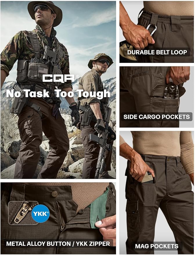 CQR Men's Tactical Pants, Water Resistant Ripstop Cargo Pants, Lightweight EDC Work Hiking Pants, Outdoor Apparel