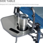 EVER ADVANCED Portable 30.7" Seat Height Tall Folding Chair Directors Chair High Foldable Bar Stool with Side Table for Makeup Artist, Camping, Sports Event, Craft Show, Supports 350LBS Blue Grey