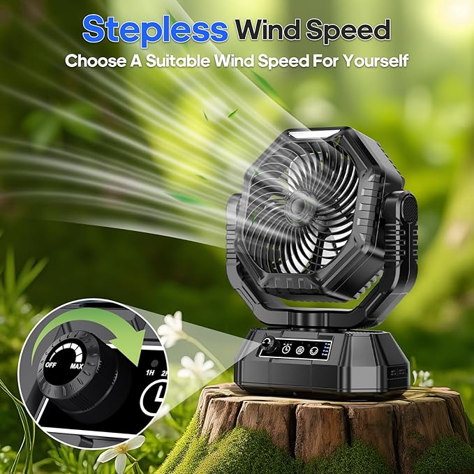 Portable Fan Rechargeable, 20000mAh Battery Powered Fan, LED Light, Remote Controller, Dual-Motors, 90°/270° Swing, 1-3H Timer, Battery Operated fan For Travel Tent Camping Bedroom Office Beach