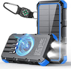 Solar Charger Power Bank 49800mAh Wireless Charger QC 3.0 Fast Charging Power Bank 8 Outputs 4 Inputs Solar Portable Charger Compatible with All Mobile Devices,SOS/Strobe/Strong Flashlights (Blue)