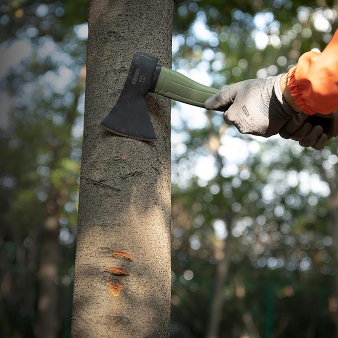 KSEIBI Outdoor Camping Hatchet with Sheath for Splitting and Kindling Wood, Forged Steel Blade with Anti-Slip and Shock Reduction Handle Great Throwing Axes and Hatchets (Tuscan Brown)
