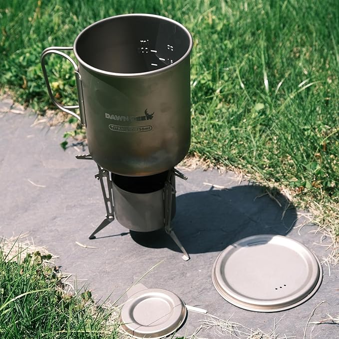 Titanium Backpacking Stove System, Cup/Portable Alcohol Stove/Foldable Spork -750ml Camping Combo (only stove)