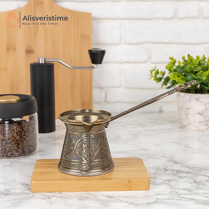 Alisveristime Authentic Turkish Coffee Pot, Handmade Cezve/Ibrik, 3.14-Inch Width, 3.14-Inch Height - 13.52 Ounce Enhance Your Coffee Experience Now! (4 Cup) (Antique Green)