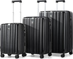 Hanke Expandable Hardshell Luggage Sets 3 piece Carry on Luggage with Wheels Suitcases Lightweight Checked Travel Luggage Rolling Large Suitcase Travel Luggage Bag Woman Men 20/24/29 Inch(Jet Black)
