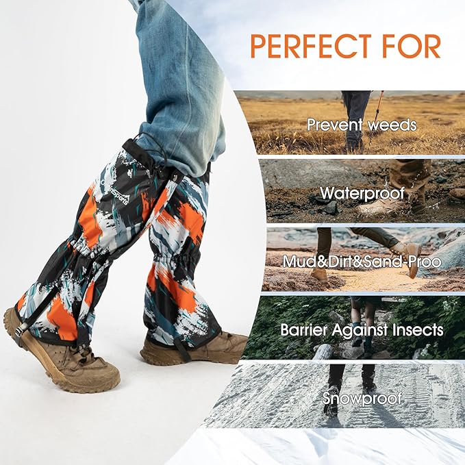 Waterproof Adjustable Leg Gaiters for Men and Women Snow Boot Gaiters for Hiking in Hunting Sand and Mud Mountain Climbing or Snowshoeing