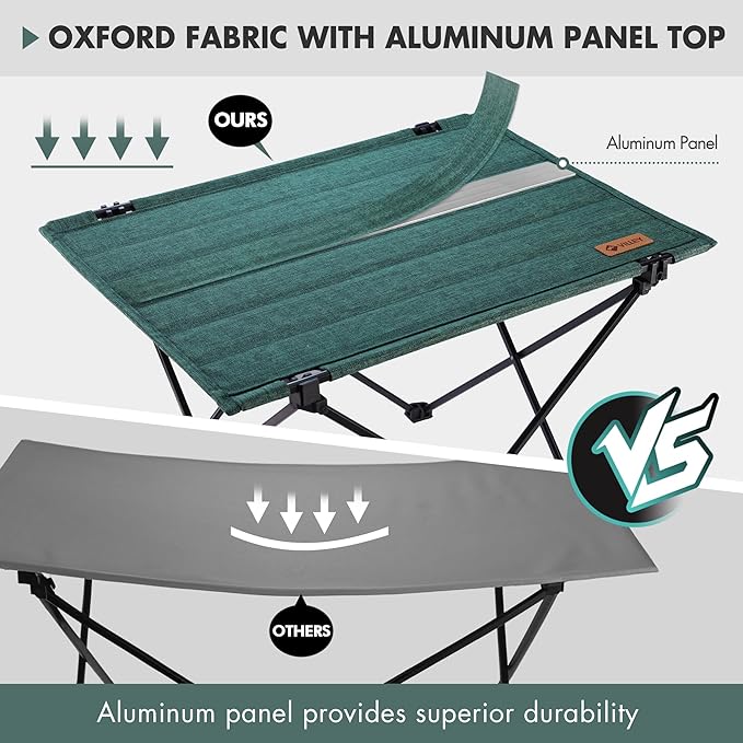 VILLEY Folding Camping Table with Carry Bag, Portable Lightweight Beach Table with Oxford Fabric and Reinforced Aluminum Panel for Outdoor, Camping, Picnic, Backyards, BBQ