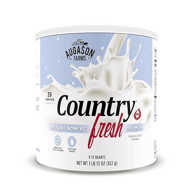 Augason Farms Country Fresh Instant Nonfat Dry Milk Can, Emergency Food Supply, Everyday Meals, 39 Servings