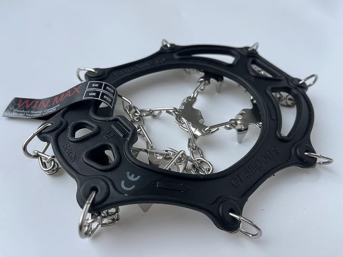 WIN.MAX Crampons for Shoes, Traction Cleats Ice Snow Grips with 19 Stainless Steel Spikes, Shoe Talons Anti - Slip Boots Spikes for Walking, Jogging, Climbing and Hiking