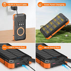 ERRBBIC Solar Charger Power Bank 49800mAh, 22.5W Portable Charger, 15W Wireless Charging, Solar Panel Charger, Built-in Four Cable, with USB C for Cell Phones, with Dual Flashlight for Camping