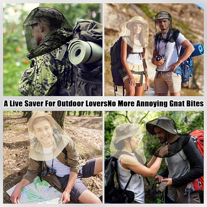 HESTYA 4 Pack Mosquito Bug Net Mesh for Head Mosquito Head Net Face Neck Fly Netting Hood from Insect Bugs Gnats for Outdoor