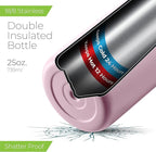 SipX™ Triple-Insulated Stainless Steel Water Bottle 25oz. With 3 Lids, BPA-Free Reusable Insulated Water Bottle Keeps Cold 24 Hours, Metal Water Bottle Made Of Sustainable Material For Hiking & Biking