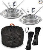 Stainless Steel Camping Mess Kit - Person's Complete Picnic & Camp Dish Set, Includes Plate, Bowl, Cup & Utensils