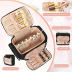 OCHEAL Makeup Bag,Travel Makeup Organizer Bag for Women with Zipper Pouch and Side Pocket, Multifunctional Compartments and Dividers,Toiletry Make up Case for Toiletries, Brushes & Beauty Tools-Black