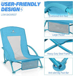 Low Beach Chairs 2 Pack,Folding Compact Low Seat Chairs for Adults w/Mesh Back& Storage Bag,Heavy Duty Chair for Outdoor Sand,Travel,Camping,Picnic,Blue