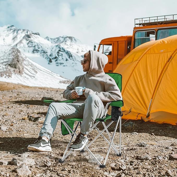 Camping Chair, Portable Folding Outdoor Chair with Arms, Cup Holder and Carry Bag