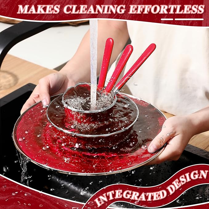 Nuogo 48 Pcs Enamel Camping Tableware Includes 12 oz Coffee Mugs 10.5 Inch Camping Plates 6 Inch Bowls and Utensils Set Includes Knife Fork Spoon for Outdoor RV(Red)