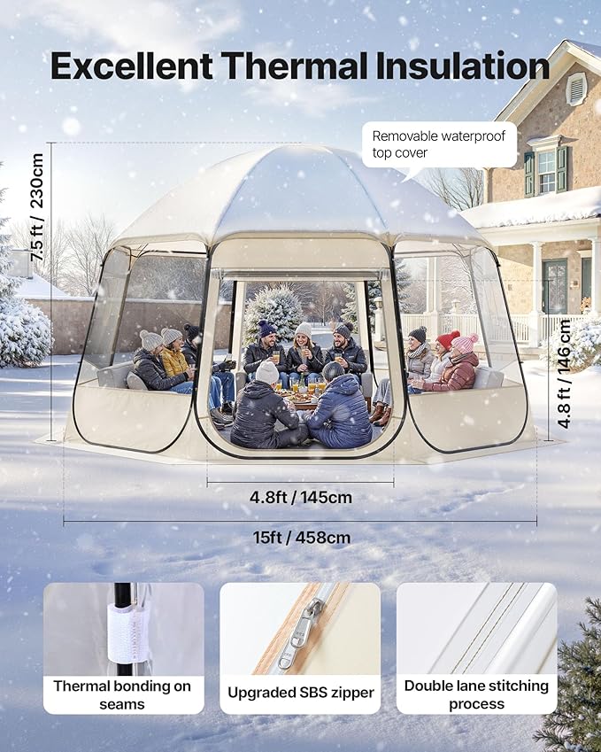 VEVOR Pop up Sports Tent, 8 Sizes Optional Clear Bubble Tent for 1-6 Person, Waterproof Outdoor Pod with Floor Mat & Top Cover, Garden Igloo Dome Tents Camping Shelter for Sports Watching