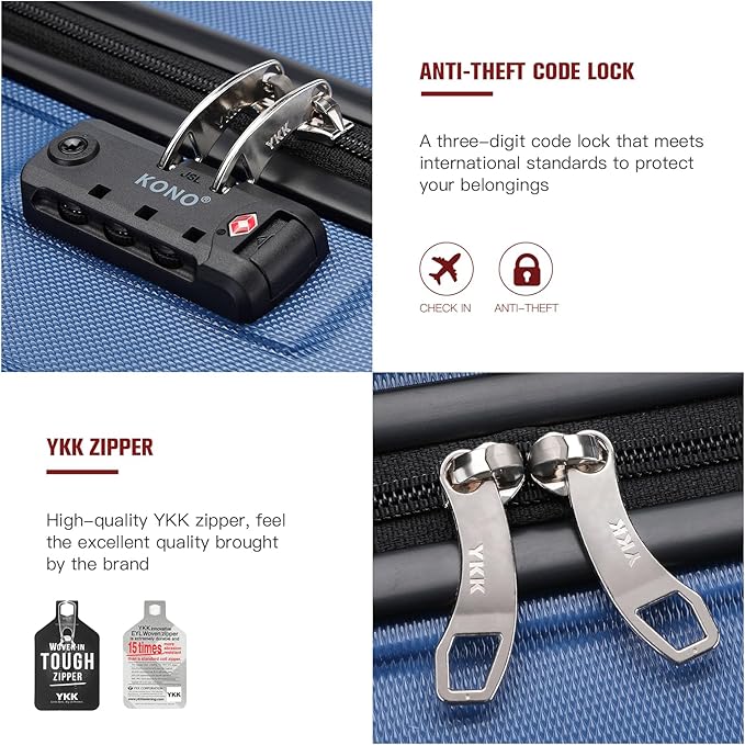 Kono 20" Carry on Luggage Lightweight with Spinner Wheel TSA Lock Hardside Luggage Durable Small Carry on Suitcase Navy