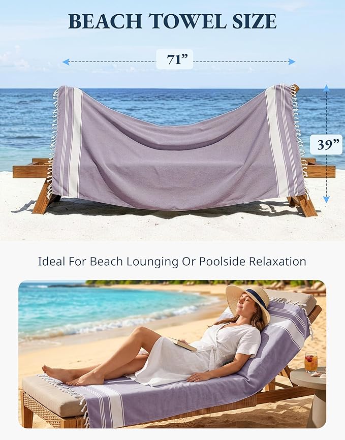 LANE LINEN Beach Towel 2 Pack - Pool Towel Oversized, Pre-Washed Extra Large Beach Towels, Sandless Beach Towel, Quick Dry Travel Towel, Large Pool Towels, 39"x71" - Day Break