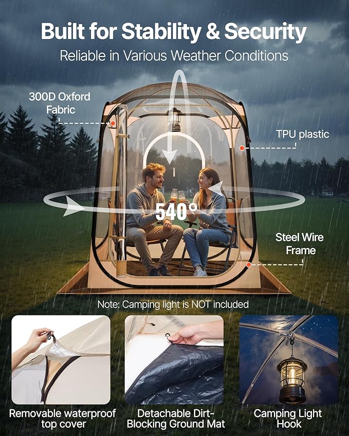 VEVOR Pop up Sports Tent, 8 Sizes Optional Clear Bubble Tent for 1-6 Person, Waterproof Outdoor Pod with Floor Mat & Top Cover, Garden Igloo Dome Tents Camping Shelter for Sports Watching