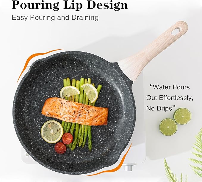 Nonstick Frying Pan Set with Lids, 3 Piece Skillet Set, Healthy Induction Cookware Cooking Pan, Stay-Cool Handle, Compatible with All Stovetops, PFOA Free (9.5, 11, 12.5 Inch)