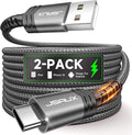 JSAUX USB C Cable [2-Pack 10ft], USB A to USB Cord Fast Charging for iPhone Air, iPhone 17, iPhone 17 Pro, iPhone 17 Pro Max, iPhone 16/iPhone 15 Series, Samsung S20 S10, Note 20 10, Car Pla - Grey
