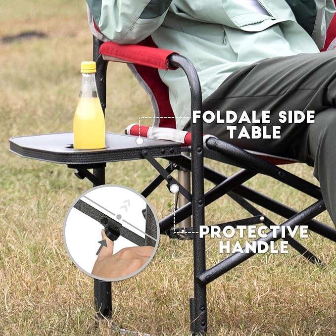 TIMBER RIDGE Aluminum Oversized Camping Chair, Lightweight Portable Directors Chair with Side Table Detachable Side Pocket for Outdoor Camping, Lawn, Picnic, Support 400lbs Red