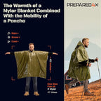 PREPARED4X Emergency Poncho and Mylar Blanket Liner - Waterproof, Wind-Resistant Outdoor Rain Poncho for Camping, Emergencies