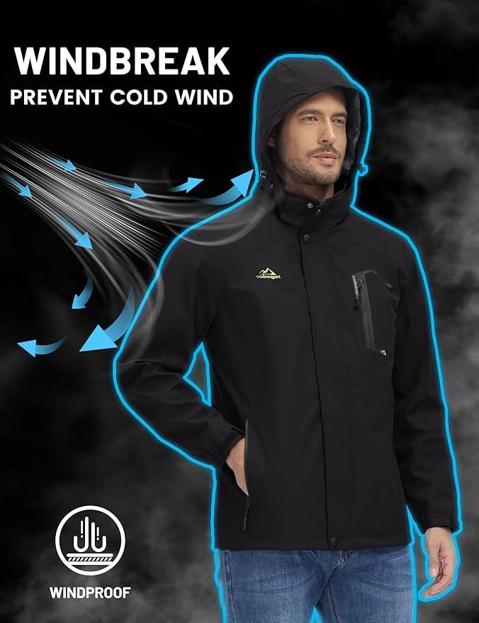 TACVASEN Men's Rain Jacket Lightweight Windbreaker with Hooded Water Resistant Outdoor Raincoat for Hiking Travel Camping