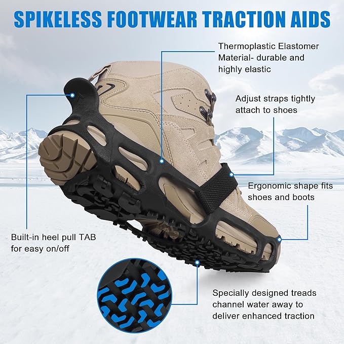 Spikeless Ice Cleats,Anti-Slip Snow Winter Traction Grips Crampoms for Slick Wet Surface Indoor Outdoor Use Ice Shoes Grippers Rubber Tread Overshoes