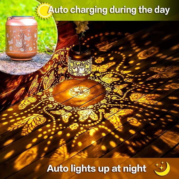 Butterfly Solar Lanterns Outdoor Waterproof Hanging Solar Lights Butterfly Gifts for Women/Men/Butterfly Lovers Gifts Metal Decorative LED Butterfly Lanterns for Garden Decor,Patio,Lawn,Pathway,Yard