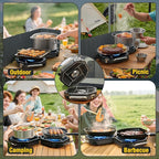 Camping Stove Propane, 2 Burner Camp Stove, 20,000 BTU Propane Camping Stoves, Portable Gas Stove with Windscreen, Storage Bag, Regulator for Picnic, BBQ, Tailgating