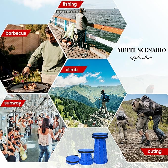 2 Pack Upgraded Collapsible Stools Folding Stool with Cushion,Retractable Folding Stool Max Load Capacity 400lbs, Portable Telescoping Stools for Camping Hiking Outdoor BBQ Fishing-Dark Blue