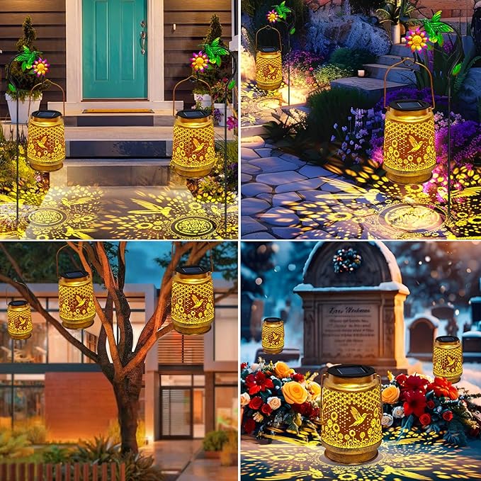 TEDOF Hummingbird Solar Lanterns Outdoor Waterproof,Metal Garden Decor with Sheep Hook for Yard Backyard Porch Landscape,Mothers Day Gifts for Mom Woman Grandma
