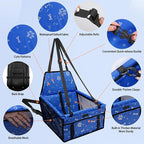 Dog Car Seat Foldable Dog Car Booster Seat Waterproof Breathable Oxford Travel Bag for Small to Medium Dogs, Puppies, and Pets-Pattern Blue