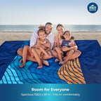 Sandproof Waterproof Beach Blanket Extra Large 108"x 84", Mat for Family, Quick Dry Ripstop Nylon Lightweight, Compact for Travel, Picnic, Camping w/ 4 Anchor Stakes and Carry Bag