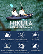Inflatable Kayak 2 Person, Tandem Kayak, Foldable Kayaks for Adults, with Kayak Fin, 2 Aluminum Paddles, 2 Padded Seats, Hand Pump and Travel Backpack