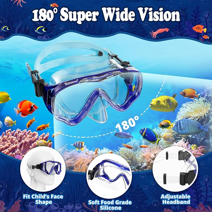 U PHITNIS Kids Snorkel Set for Age 4-14 - Dry Top Snorkeling Gear for Kids Junior & Youth - Childs Diving Mask with Big Eyes for Boys Girls - Anti-Fog Snorkeling Mask and Snorkel Set
