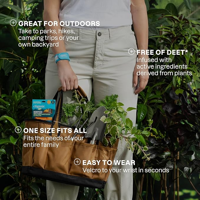 Cliganic Mosquito Repellent Pack (Wristband + 2 Refill Pellets) - Adjustable, Natural DEET-Free, Essential Oil Infused