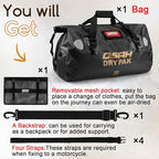 Waterproof Duffel Bag - Motorcycle Dry Bag Tail Bag with Large Storage Space, Waterproof Luggage Duffle Bags with Outer Mesh Zipper Pocket for Camping, Kayaking, Fishing & Traveling