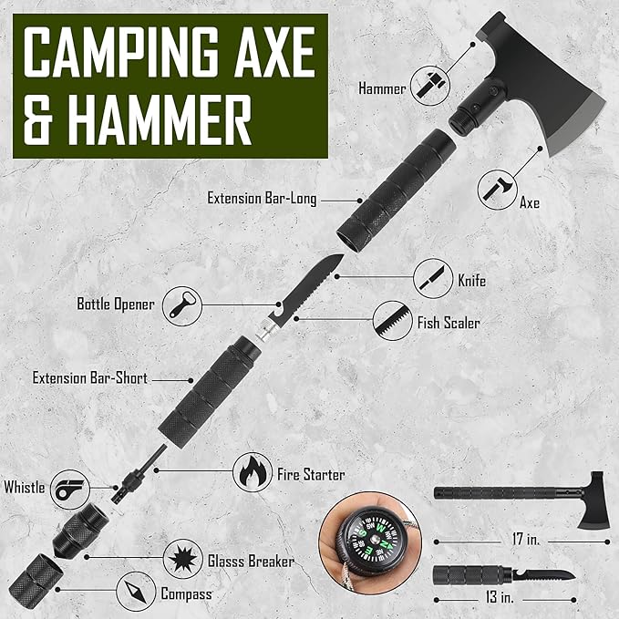 Survival Kit, 268 Pcs Emergency Survival Gear and Equipment Supplies with First Aid Kit, Camping Axe, Headlamp, Tent, Crossbody Bag for Camping Hiking, Hunting, Car, Gift for Christmas Men, Dads, Him