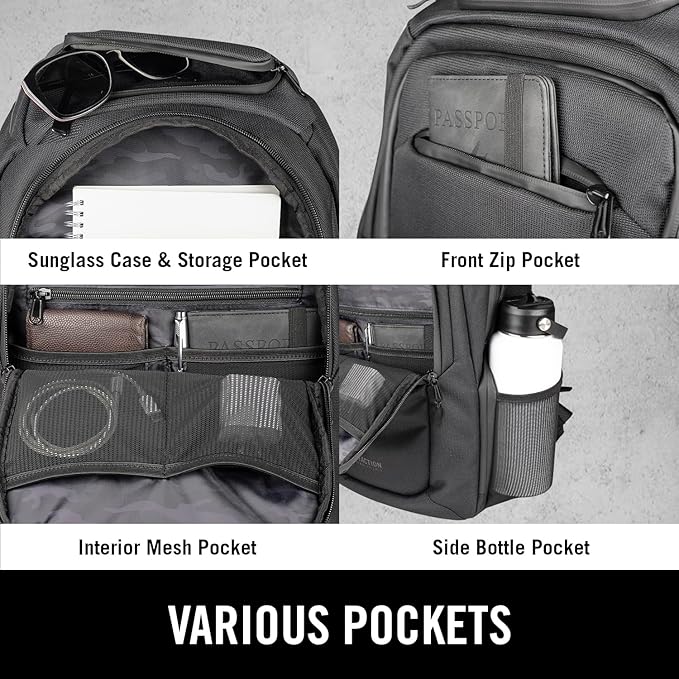 Kenneth Cole REACTION Parker Polyester Abrasion-Resistant Travel 17" Laptop Backpack with Removable Laptop Sleeve, Black