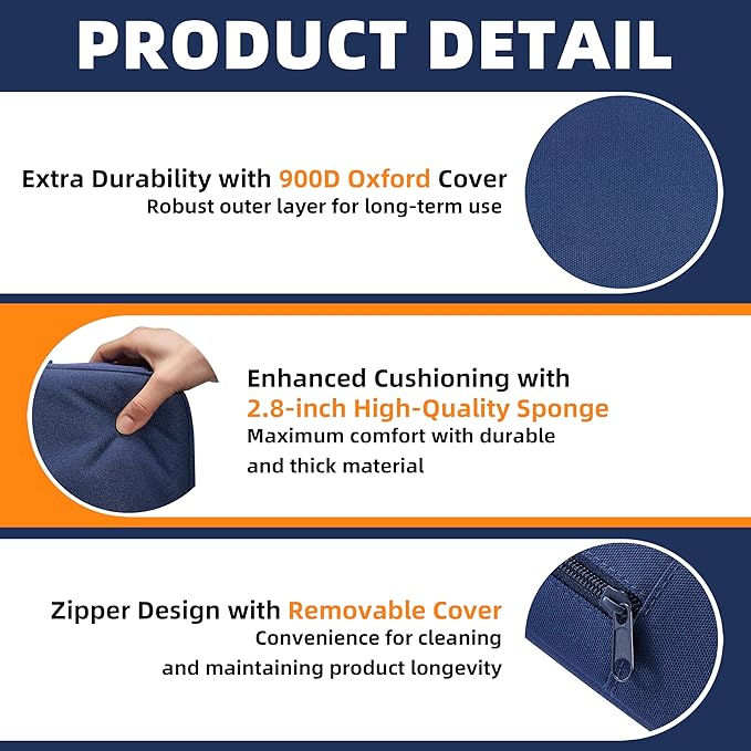 2-Pack Stadium Seat Cushions for Bleachers – Waterproof 2.8" Extra Thick for Long Sitting Hours, Portable Bleacher Cushions, Lightweight Stadium Seat Pads, Suitable for Outdoor Use (Dark Blue)
