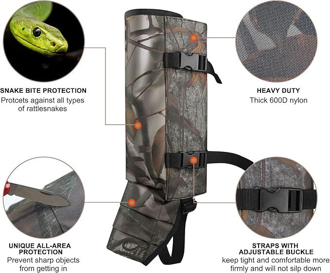 Snake Gaiters Leg Guards, Waterproof Snake Guards, Adjustable Snake Bite Protection for Lower Legs, Snake Chaps for Men&Women